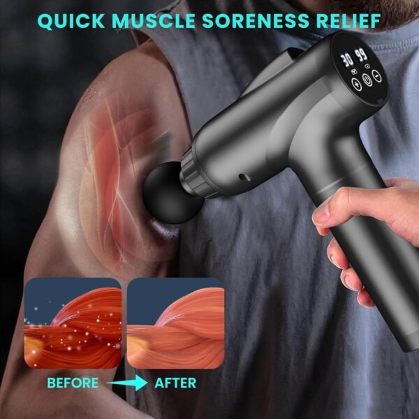 JQX Massage Gun Deep Tissue, High Percussion Back Neck Massager for Athletes, Handheld Muscle Massager Gun with 30 Speed Levels 9 Replacable Heads, Gift for Men & Women (Black) - Image 6