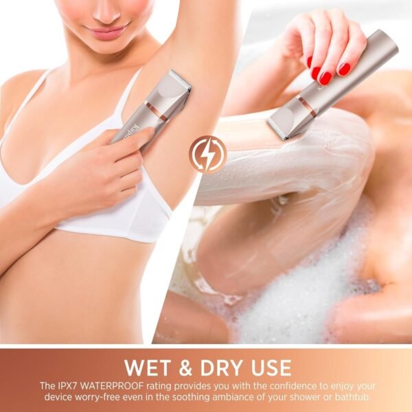 Bikini Trimmer for Women Pubic Hair: 2 in 1 Eletctric Razors for Women - Rechargeable Eletctric Shaver for Women - IPX7 Waterproof Bikini Trimmer for Underarm Leg Arm Body face (Rose Gold) - Image 3