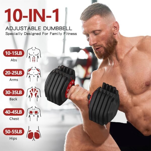 Adjustable Dumbbell 55LB Single Dumbbell Weight, 10-in-1 Weight Dumbbell with Anti-Slip Metal Handle for Home Gym Exercise Equipment - Image 3