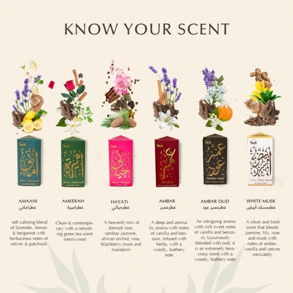 Dukhni Luxury Attar Oil Set Arabian unisex perfume oils | 6 assorted scents x 6ml | Arabic oud fragrance oil | Alcohol free, Vegan | Ramadan & Eid Islamic Gifts - Image 5