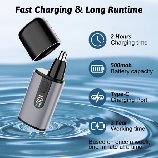 Nose Hair Trimmer for Men, Ear and Nose Trimmer for Men with Fast Charging Built-in Battery, Portable Nose Hair Trimmer for Women，LCD，Dual Edge Blade，High Speed 12000 RPM Motor - Image 5