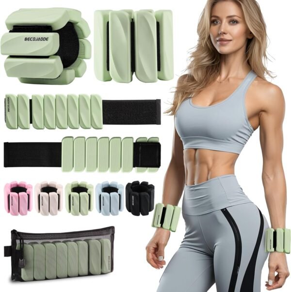 Ankle Weights for Women Men Adjustable 1LB Wrist Weights Bracelet Set of 2 for Home Gym Weighted Bangles Wristbands Leg Arm Weights for Walking Swimming Running Pilates Yoga Gym - Image 2