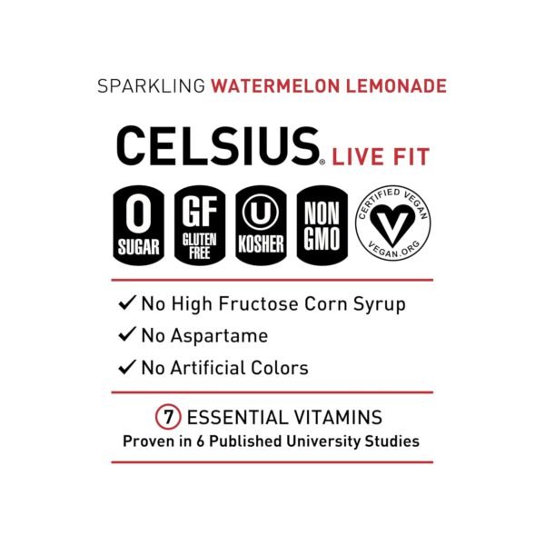 CELSIUS Sparkling Watermelon Lemonade, Functional Essential Energy Drink 12 Fl Oz (Pack of 12) - Image 5