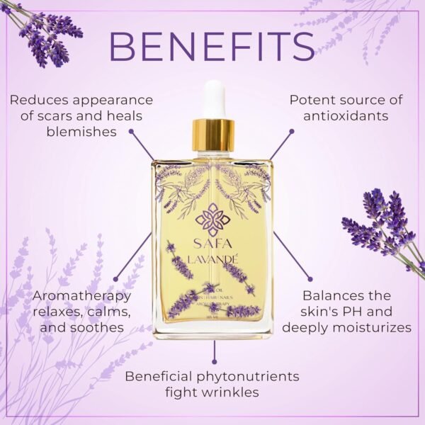 SAFA Lavandé Oil for Face, Body, Hair & Nails - English & French Lavender Essential Oil | Skin Moisturizer | After Shower Body Oil for Long Lasting Fragrance | Aromatherapy & Diffuser Oil - 4 Fl Oz - Image 3