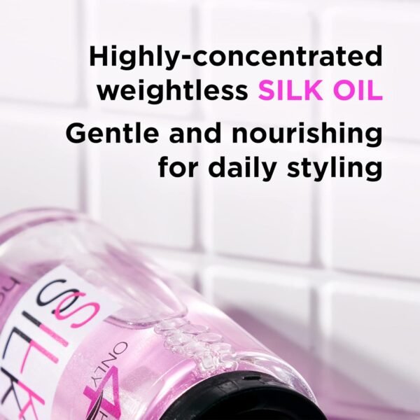 Silk Hair Oil for Dry Damaged Hair Treatment - Anti Frizz Control Hair Care Serum - Jojoba & Argan & Almond Oils - Shine, Gloss, Split End Repair, Smoothing, Bonding, Heat Protectant For Curly Frizzy Colored Bleached and All Hair Types - Image 3