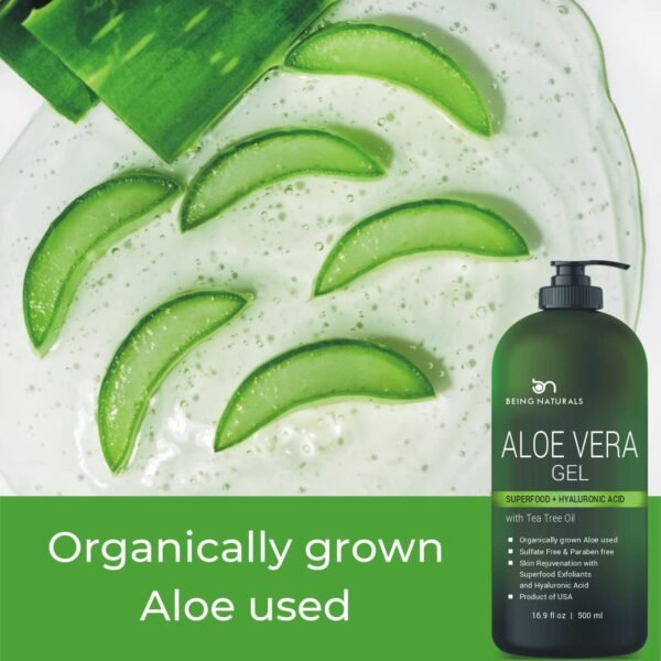 Aloe vera Gel - from 100% Pure Organic Aloe - Natural Raw Moisturizer for Face, Body, Hair. Perfect for Sunburn, Acne, Razor Bumps 16.9 fl oz (Tea Tree, Superfood, Hyaluronic Acid) - Image 4