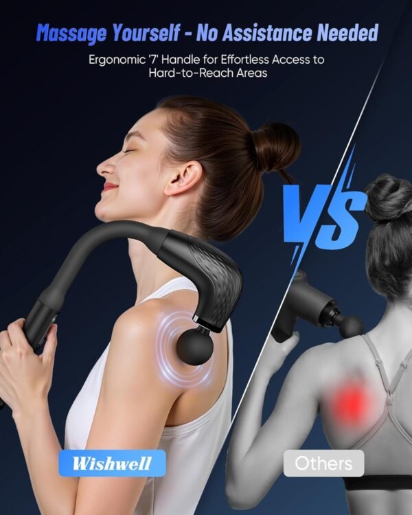 Massage Gun Deep Tissue with Extended Handle, Back Massager for Pain Relief Deep Tissue with LCD Screen, Neck/Waist/Leg/Shoulder Massager with 4 Massage Heads, 3 Modes & 6 Intensity Levels - Image 3
