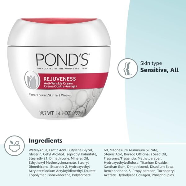 POND'S Anti-Wrinkle Face Cream Anti-Aging Face Moisturizer With Alpha Hydroxy Acid and Collagen 14.1 oz - Image 9