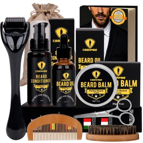 Ceenwes Upgraded Beard Grooming Kit - Conditioner, Oil, Brush, Comb, Balm, Scissors, Storage Bag for Beard and Mustache Trimming, Perfect Men's Gift - Image 2