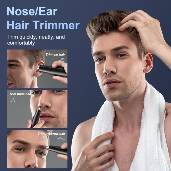 Rechargeable Ear and Nose Hair Trimmer -Professional Painless Eyebrow & Facial Hair Trimmer for Men Women, Nose Hair Trimmer for Men (Black) - Image 5