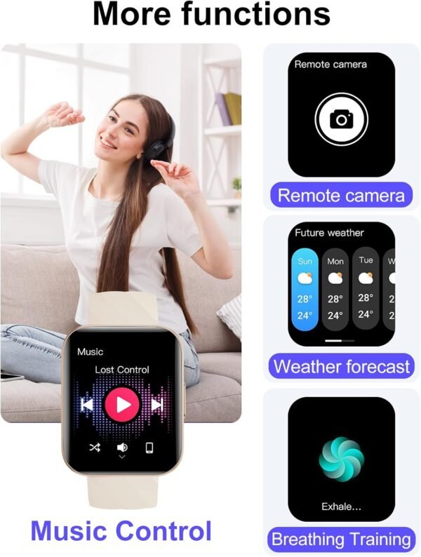 Smart Watch (Answer/Make Calls), 1.85" Smart Watches for Men Women Digital Watch Fitness Tracker with 100+ Sport Modes Heart Rate Monitor Watch for iOS Android Phones Waterproof Milky White - Image 7