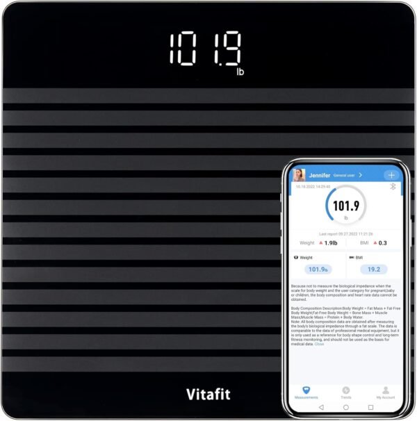 Vitafit Anti-Slip Smart Digital Bathroom Scale for Body Weight, FSA HSA Store Eligible, High Accuracy Assured by Weighing Professional Since 2001, BMI with App,Black - Image 2