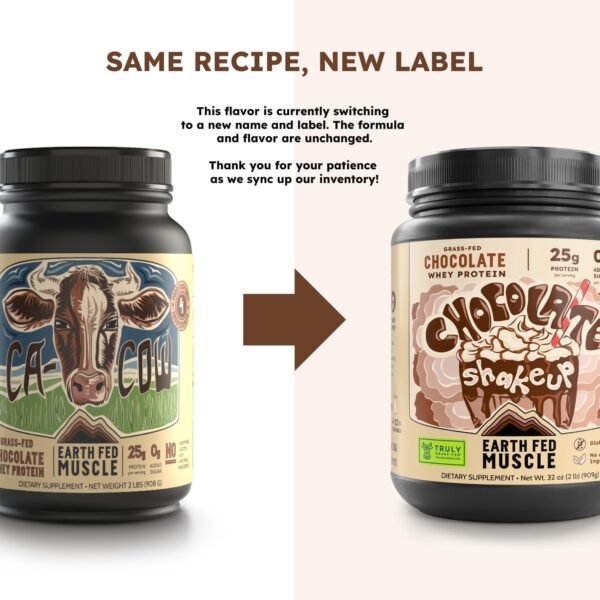 Earth Fed Muscle Chocolate Shakeup Grass-Fed Whey Protein Powder 2lb - 25g Protein Per Serving, No Fillers, Soy-Free, Non-GMO, Hormone-Free, Clean Ingredients for Smooth Blends & Recovery - Image 5