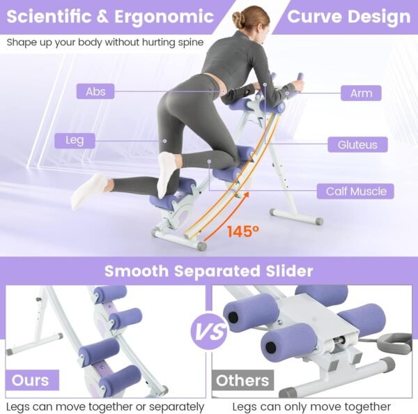 GYMAX Ab Machine, Adjustable Ab Workout Equipment with Independent Slider, LCD Monitor & Foam Cushion, Folding Abdominal Trainer Crunch for Men Women Adults Fitness Lose Weight Home Gym (Purple) - Image 3