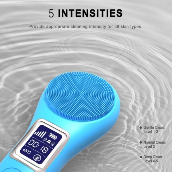 Silicone Face Scrubber Exfoliator, Rechargeable Facial Cleansing Brush with LCD Screen for Men & Women, Sonic Face Brush for Cleaning and Deep Cleansing and Exfoliating - Image 5