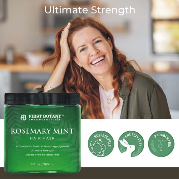 First Botany, Rosemary Mint Biotin Mask - Restorative Deep Conditioning moisturizer w/rosemary oil, for Dry Damaged Hair and growth, Sulfate Free treatment & hair care 8 oz - Image 5