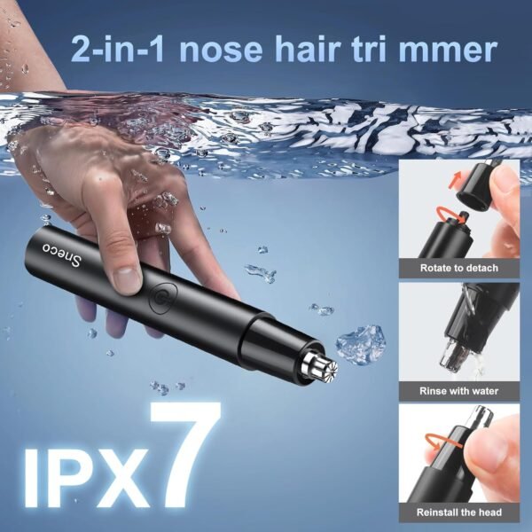 Rechargeable Ear and Nose Hair Trimmer -Professional Painless Eyebrow & Facial Hair Trimmer for Men Women, Nose Hair Trimmer for Men (Black) - Image 7