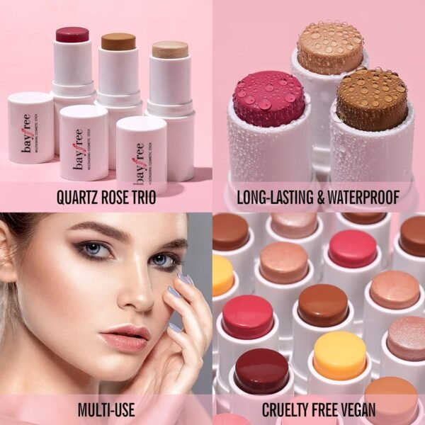 KIMUSE Multi Stick Trio Face Makeup, Cream Blush Stick for Cheeks & Lips, Contour Stick & Highlighter Makeup Sticks for All Skin - Image 4