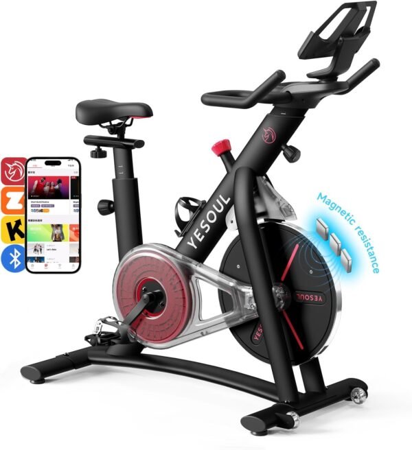 Yesoul Black Exercise Bike for Home,Smart White Cycling Bike Magnetic Stationary Bike, Low Noise Indoor Cycling Bike for Home Gym Electric Stationary Bike with Tablet Mount & Comfortable Seat Cushion for Women Apartment Workout Bike for Fitness - Image 2