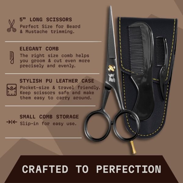 Striking Viking 5-Inch Professional German Beard & Mustache Scissors – Men’s Mustache Grooming Kit for Trimming Facial Hair with Beard Comb, Mustache Comb & Carry Case - Image 5