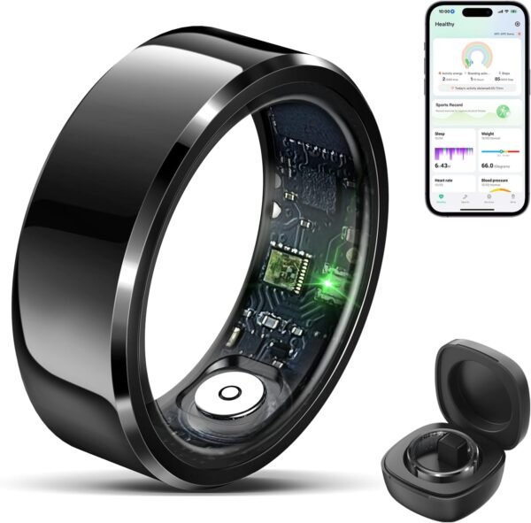 Smart Ring Health Tracker for Men Women with Charging Case, Waterproof Fitness Ring, Bluetooth Connected Health Ring, Activity Tracker Records Steps Distance Calories, Compatible with Android & iOS - Image 2