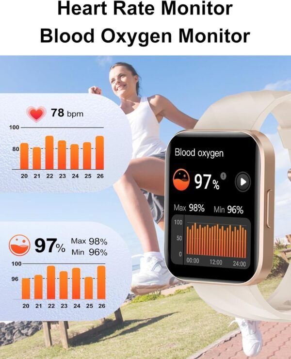 Smart Watch (Answer/Make Calls), 1.85" Smart Watches for Men Women Digital Watch Fitness Tracker with 100+ Sport Modes Heart Rate Monitor Watch for iOS Android Phones Waterproof Milky White - Image 5