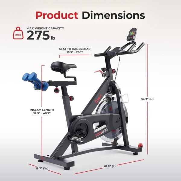Sunny Health & Fitness Pro Cycling Stationary Bike, 40 LB Flywheel & 4-Way Adjustable Seat for Home Exercise & Indoor Cycle/Cardio Workout, Optional Free SunnyFit App Bluetooth Connection - Image 8