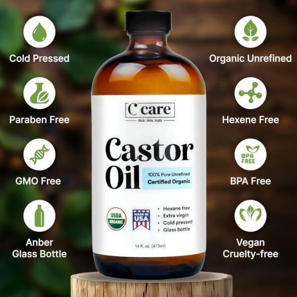 Castor Oil Organic Cold Pressed Unrefined Glass Bottle USDA Certified 100% Pure Organic Castor Oil Hexane Free Extra Virgin for Hair Growth Eyebrows Eyelashes Skin Use with Castor Oil Pack Wrap - Image 5