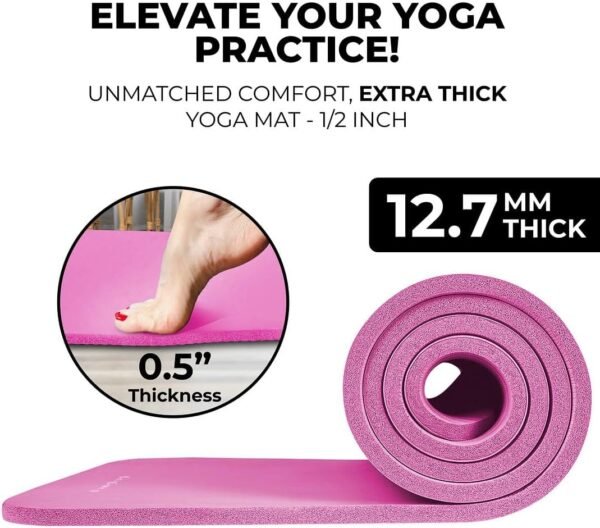 HemingWeigh Yoga Mat Thick, Yoga Set for Home Workouts, 1/2 Inch Thick Yoga Mat for Women, Men, Non Slip Yoga Mat with Yoga Foam Blocks, Yoga Strap, 2 Microfiber Towels, Beginner Friendly - Image 3