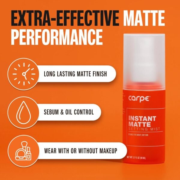 Carpe Matte Setting Spray Mist ~ NEW~ Instant Matte Setting Spray for Sweat & Oil Control - Ideal Setting Spray for Oily Skin - Lightweight Matte Finishing Spray For Makeup w/o Compromising Comfort - Image 5