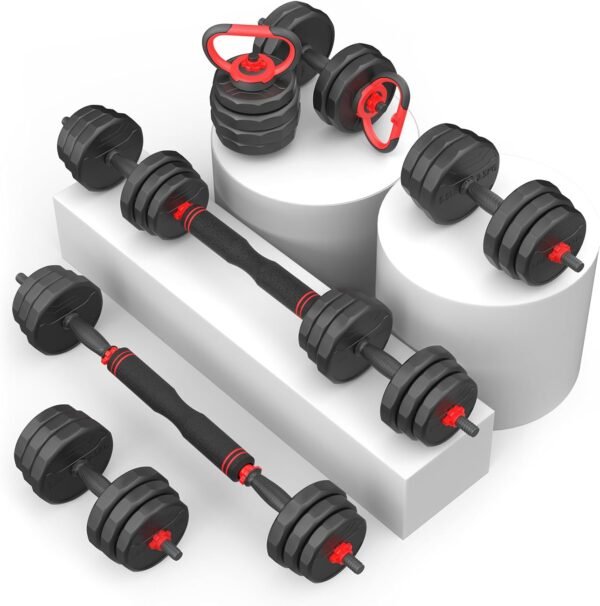 Adjustable Dumbbells Sets, 20/30/40/55/60/70/80/90lbs Free Weights Dumbbells Set of Convertible 2 or 3 in 1 Dumbbells Set Used as Barbell, Kettlebells, A Pair of Lightweight for Home Gym - Image 10