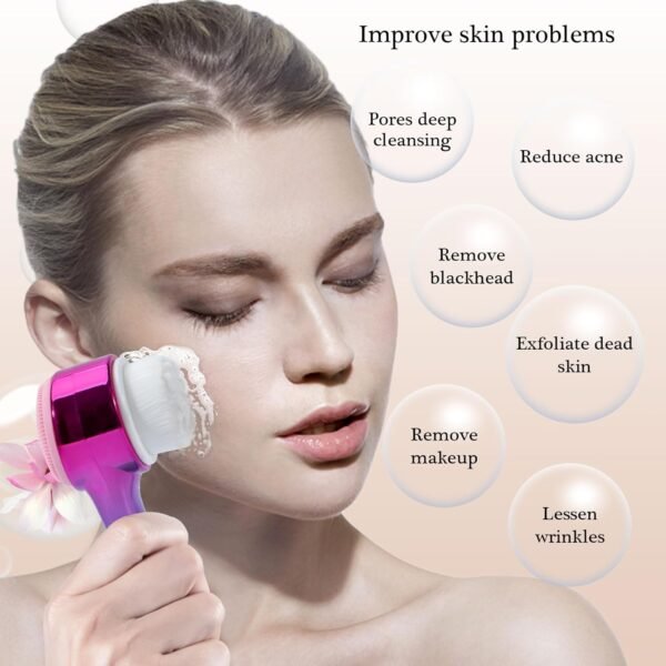 Face Brush 2 in 1, Silicone Facial Cleansing Exfoliating Brush Soft Bristles Pore Deep Cleansing Manual Dual Face Wash Scrub Brush for Massaging, Makeup Skincare Removal, Gradient Purple Blue - Image 5