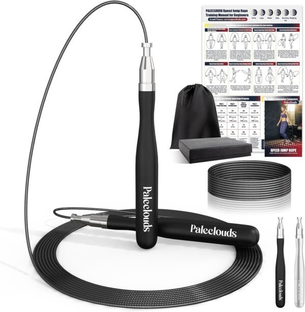 Speed Jump Rope, 360°Double Ball Bearing High Speed Weighted Skipping Rope with Self-Locking Screw-Free Design & Training Poster, 2 Tangle Free PU Speed Rope for Boxing, Crossfit & Home Exercise(Men & Women) - Image 2