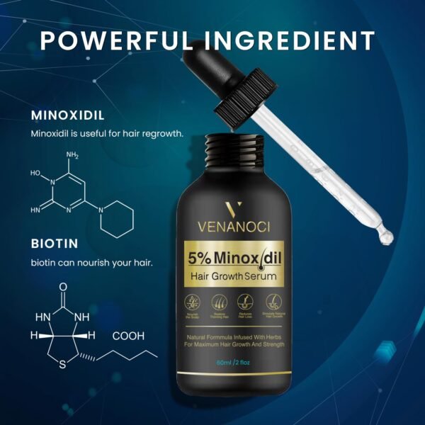5% Minoxidil Hair Growth for Men and Women: Biotin Hair Growth Serum for Hair Loss, Thinning, and Faster Regrowth Treatment - 60ML - Image 5