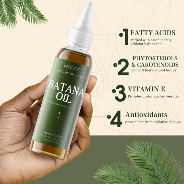 Batana Oil for Hair Growth, 100% Pure & Natural Raw Batana Oil, Dr. Sebi Organic Oil from Honduras, Care for Hair Thickness & Scalp & Skin, 4.23 fl oz, 1 Bottle with 2 Caps - Image 3