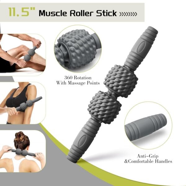 5-in-1 Foam Roller Set, Massage Roller Stick, Massage Ball, Resistance Band for Deep Muscle Massage, Trigger Point Release, Pilates, Yoga (Grey) - Image 4