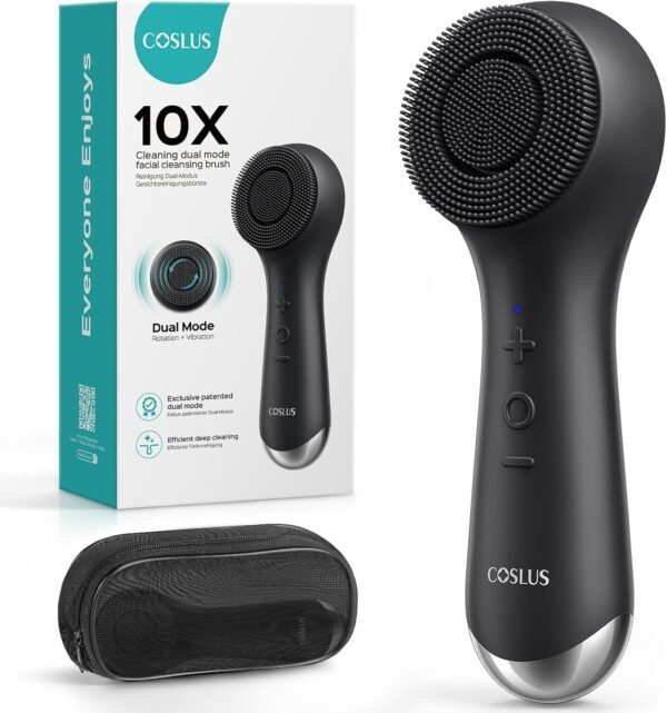 Face Scrubber Facial Cleansing Brush: 2 in 1 Spin and Vibration Patented Tech, Silicone Electric Exfoliator Scrubber with Automatic Foaming, Waterproof Face Cleanser Brush for Men and Women, Black - Image 2