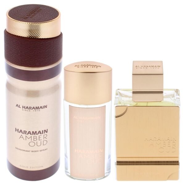 Al Haramain Amber Oud - Gold Edition for Unisex - 3 Pc Gift Set 2.5oz EDP Spray, 1oz EDP Spray, 6.6oz Body Spray - Image 3