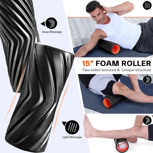 Sportneer 4 in 1 Foam Roller Set: Dual Textures Foam Roller, Foot Roller, Lacrosse Ball, Traction Massage Ball with String, Deep Massage Roller for Whole Body Release, Physical Therapy (Black) - Image 3