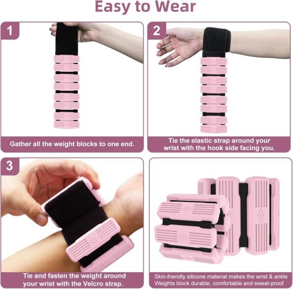 Pilates Wrist & Ankle Weights for Women, Wearable Wrist Weights& Leg Weights Set of 2(1Lbs Each) Adjustable Ankle Weights for Walking,Yoga, Dance, Pilates, Pool Exercises and Gym - Image 3