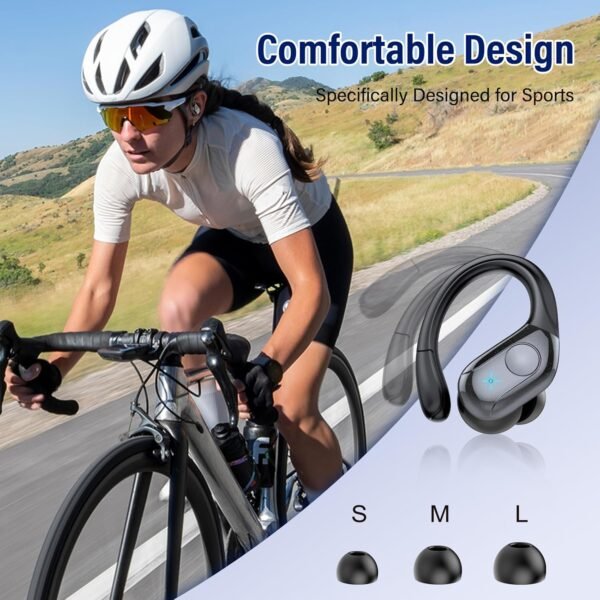 Wireless Earbuds Bluetooth 5.4 Headphones 75H Playtime Stereo Deep Bass Sports Ear Buds with Earhooks, LED Display Bluetooth Earbuds with 4 ENC Mic, IP7 Waterproof Earphone for Workout/Running, Black - Image 7
