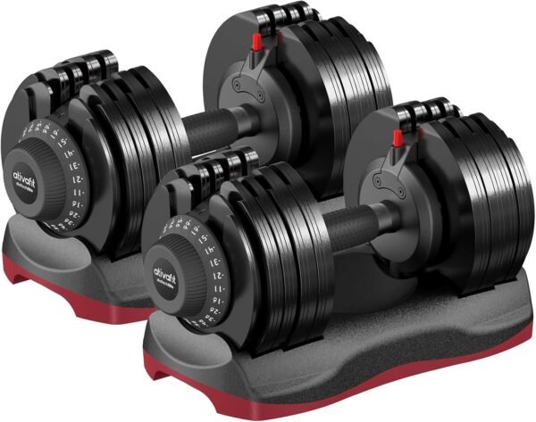 Ativafit 27.5 LBS/66LBS/88LBS Adjustable Dumbbell Set with Anti-slip Handle 12 In 1 Quick Dial Adjustment Weights With Safety Locking Button Space Saving Strength Training for Full Body Home Gym Workout - Image 2