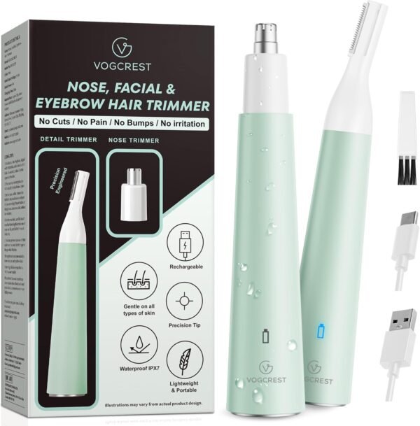 Nose Hair Trimmer for Women: Rechargeable 2 in 1 Ear Eyebrow Trimmer (Green) - Image 2