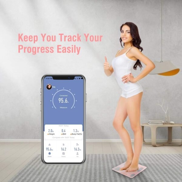 Uten Smart Scale for Body Weight, Digital Bathroom Weighing Wireless Scales with Body Fat and Water Weight for People, Bluetooth BMI Electronic Body Analyzer Machine with Smartphone App, 400lb, Pink - Image 7