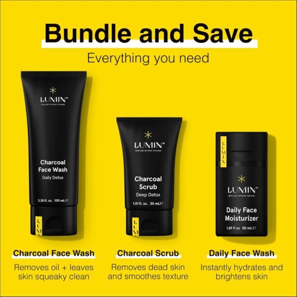 Lumin - Smooth Operator Detox - Men's skincare kit, Includes: Charcoal Face Wash Daily Detox, Charcoal Scrub Deep Detox & Daily Face Moisturizer, Suitable for all skin types, Two Month Supply - Image 3