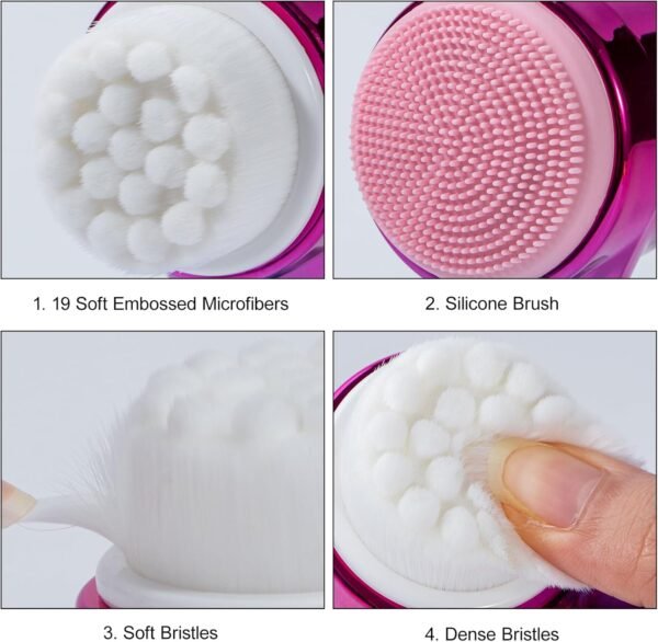 Face Brush 2 in 1, Silicone Facial Cleansing Exfoliating Brush Soft Bristles Pore Deep Cleansing Manual Dual Face Wash Scrub Brush for Massaging, Makeup Skincare Removal, Gradient Purple Blue - Image 3