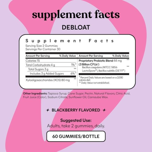 Lemme Debloat - Digestive & Gut Health Gummies with 2 Clinically Studied Probiotics & Prebiotic, 3 Billion CFUs - Vegan, Gluten Free, Non GMO, BlackBerry Flavor (60 Count) - Image 6
