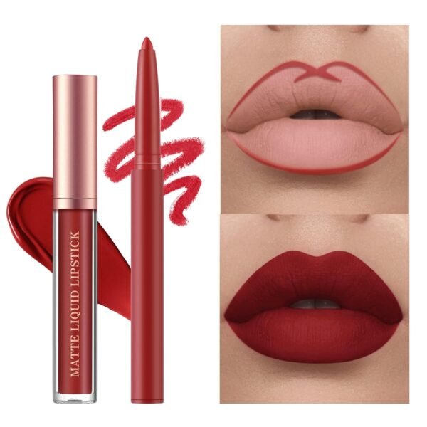BestLand 6Pcs Matte Liquid Lipstick and Lip Liner Set, Non-Stick Cup Not Fade Waterproof Nude lipstick Makeup Kits Velvety Nude Lipliner Lip Gloss Make Up Gift Set (Set E) - Image 6