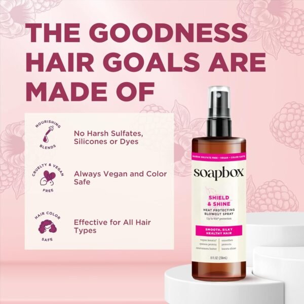 Soapbox Heat Protectant Spray, 8oz - Strengthening Hair Care, 3-in-1 Heat Protection, Shine Boosting, Anti Frizz Hair Spray, Vegan, Silicone Free, Sulfate Free, Color Safe - Image 7
