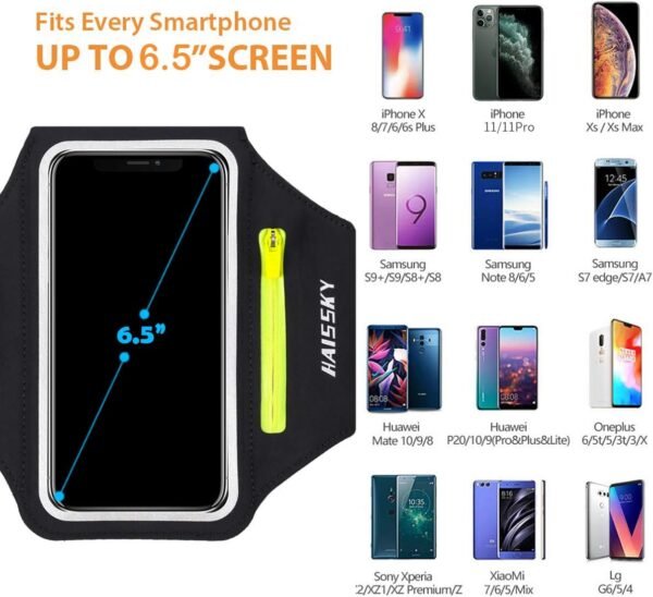 Running Armband with Earphone Bag Cell Phone Armband for iPhone 16 15 Pro 14 Plus 13 11 XR XS, Galaxy S24/S10 Water Resistant Sports Phone Holder Case & Zipper Slot Car Key Holder for 6.7 inch Phone - Image 5